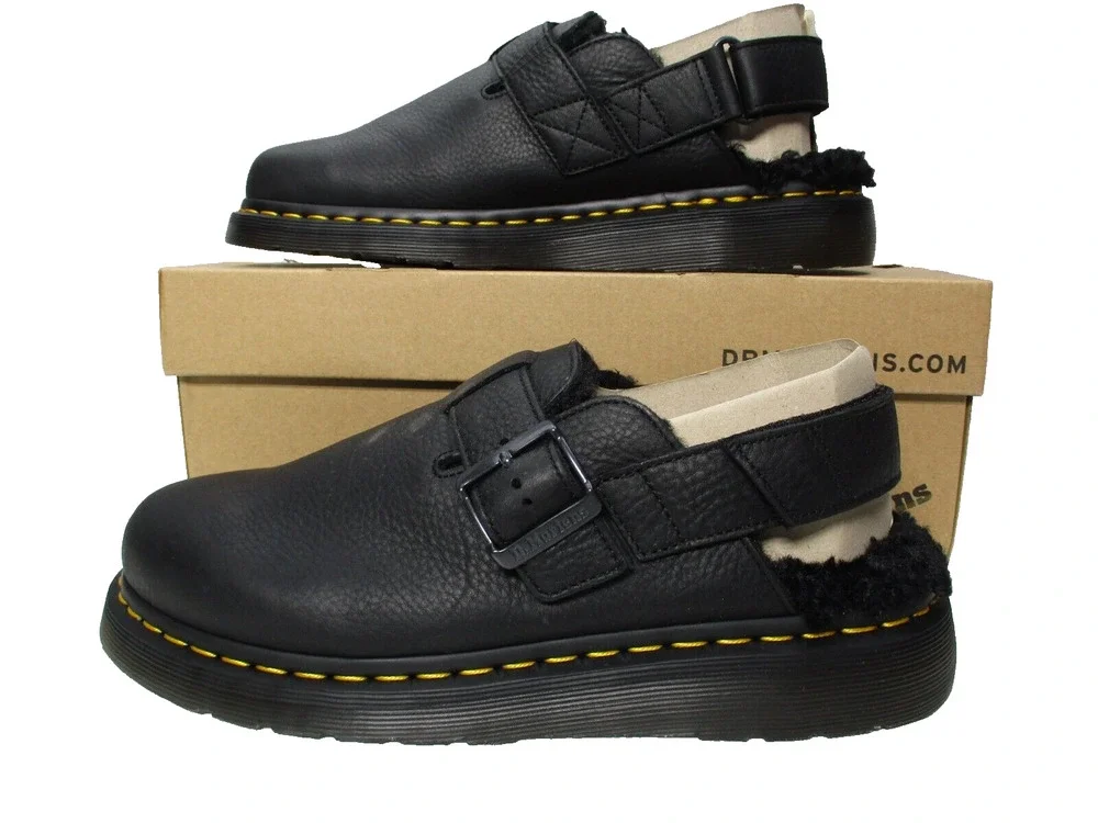 Dr Martens Jorge II Black Faux Fur Sling Back Mules Shoes Womens Sz 10 Mens Sz 9